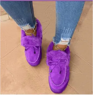 Corashoes Casual Fashion Flat Boots for Women, Kandylane Cute Warm Winter Durable Shoes, Suede Flat, Snow Boots Loafer Platform Shoes Comfortable, Thick Plush Keep Warm Loafer Flats,Purple,US:8.5