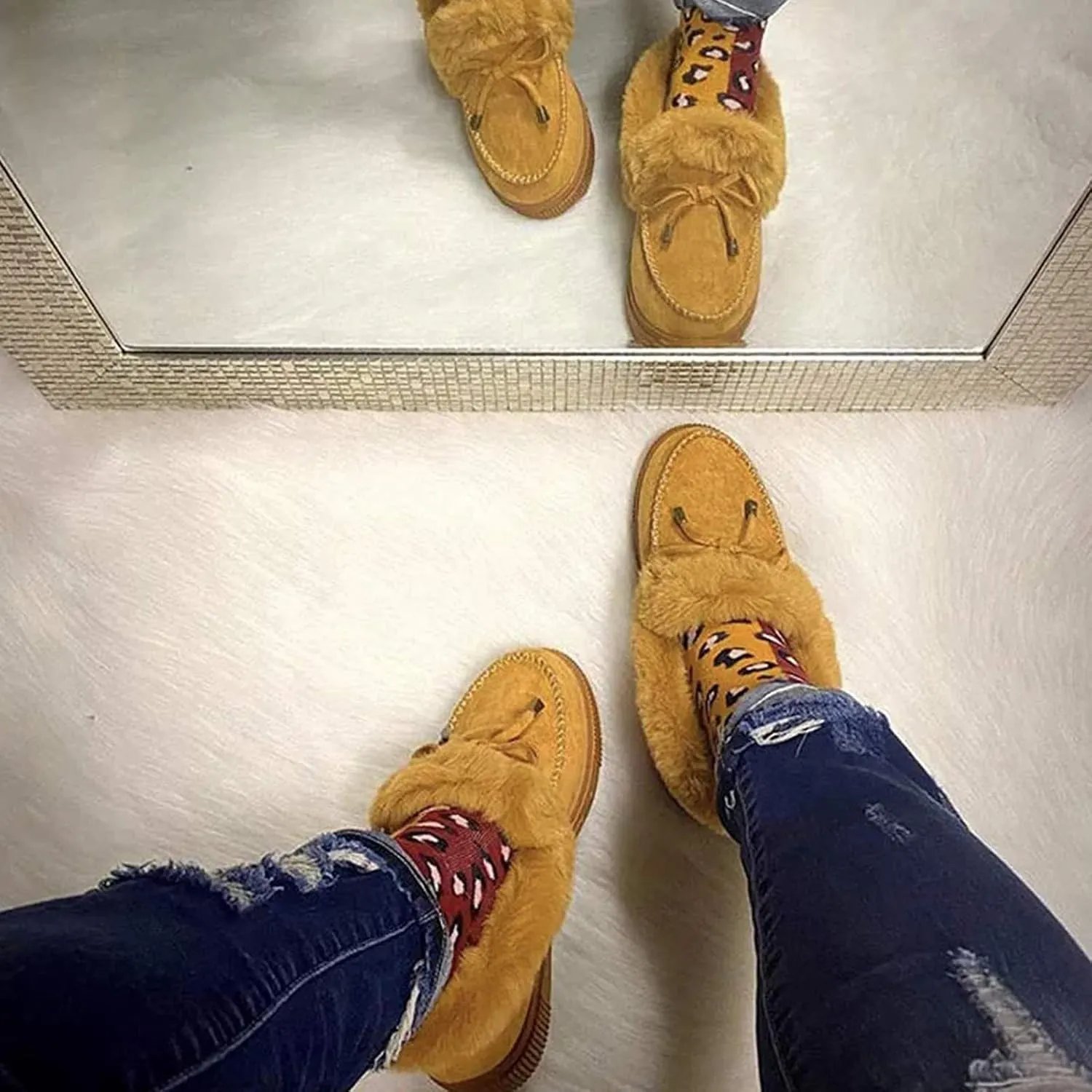 Corashoes Casual Fashion Flat Boots for Women, Kandylane Cute Warm Winter Durable Shoes, Suede Flat, Snow Boots Loafer Platform Shoes Comfortable, Thick Plush Keep Warm Loafer Flats,Purple,US:8.5