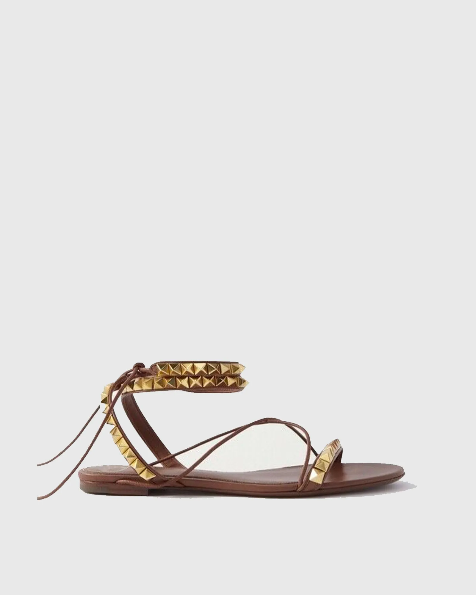 Corona Rivet Embellished Lace Up Sandals In Brown