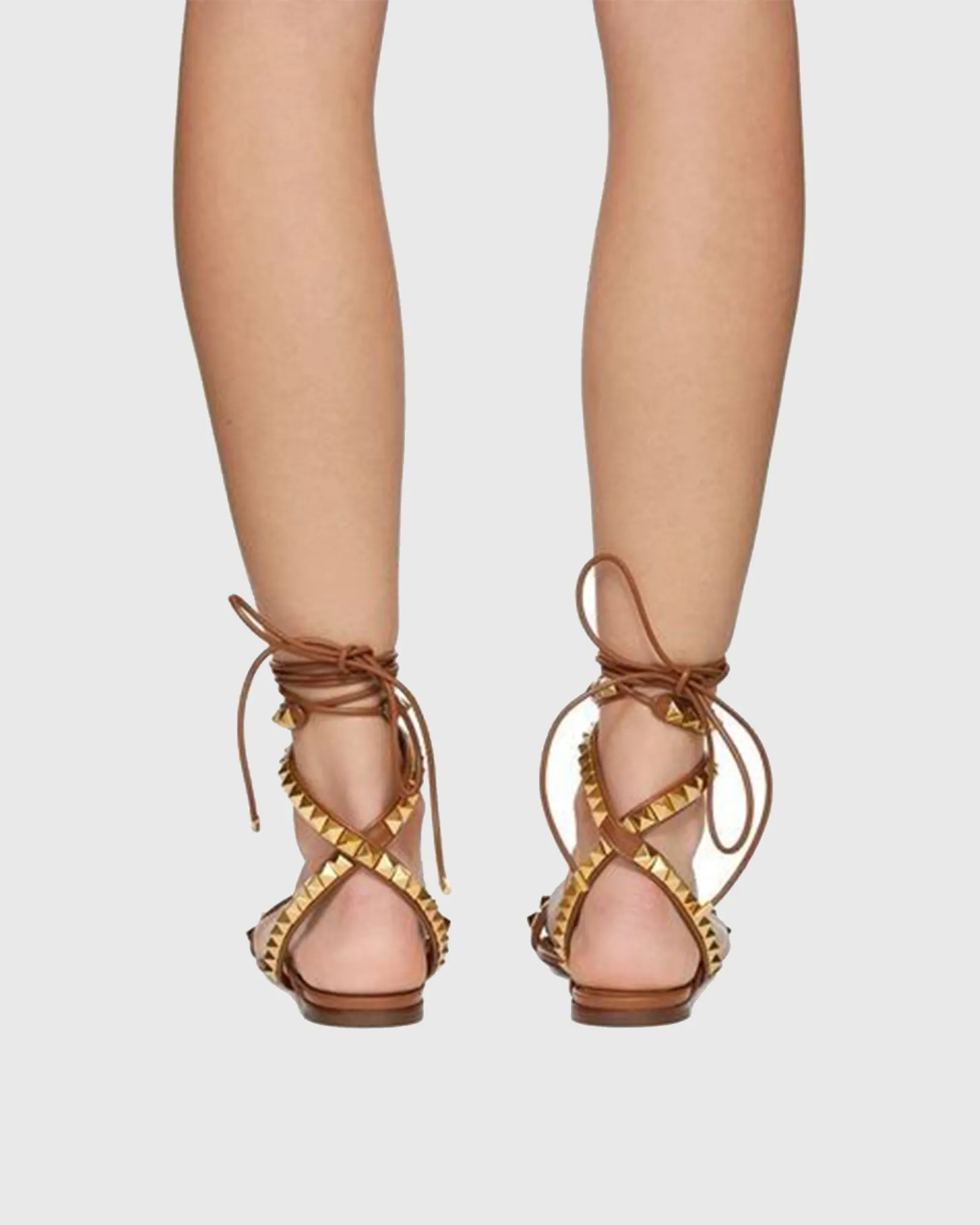 Corona Rivet Embellished Lace Up Sandals In Brown
