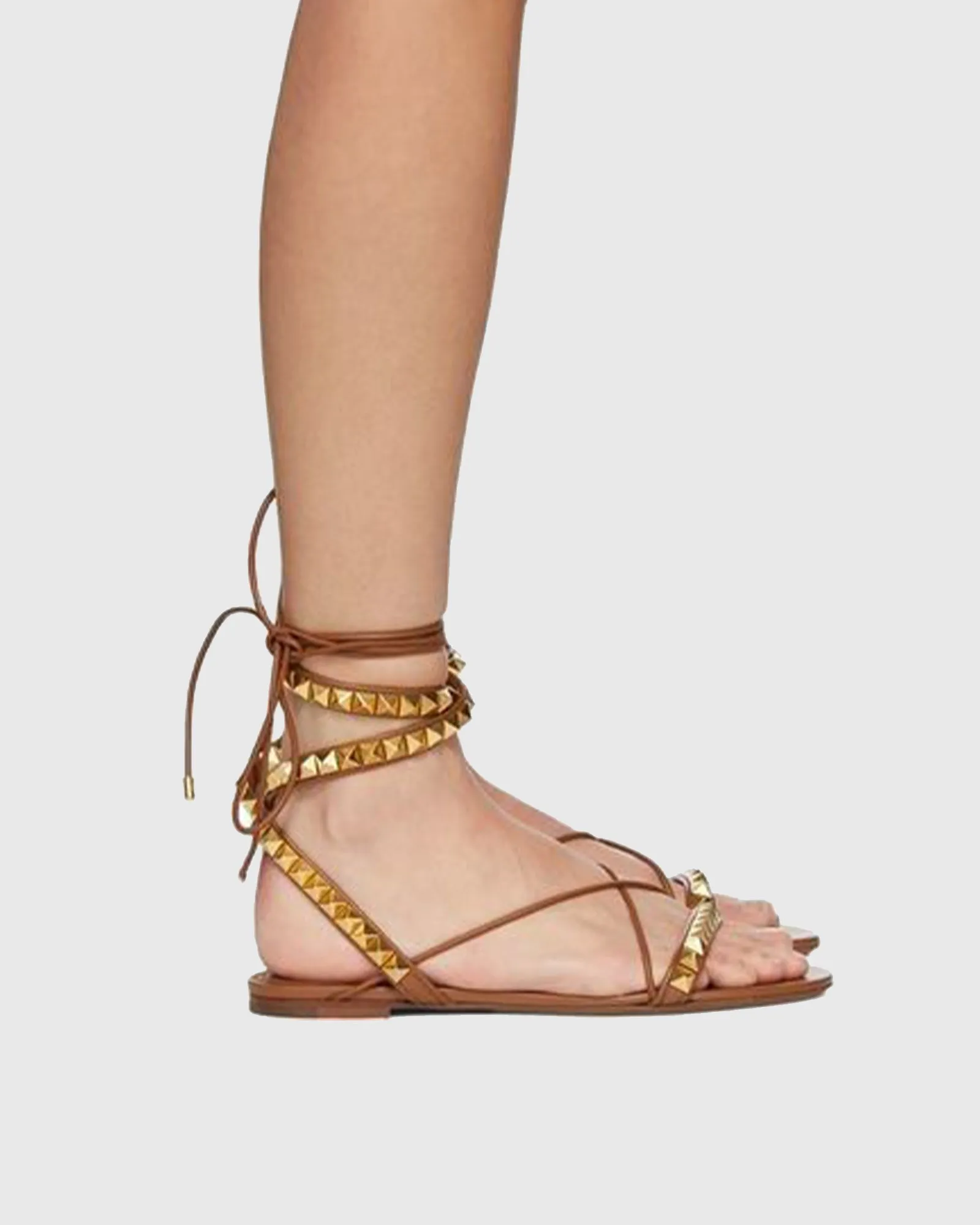Corona Rivet Embellished Lace Up Sandals In Brown