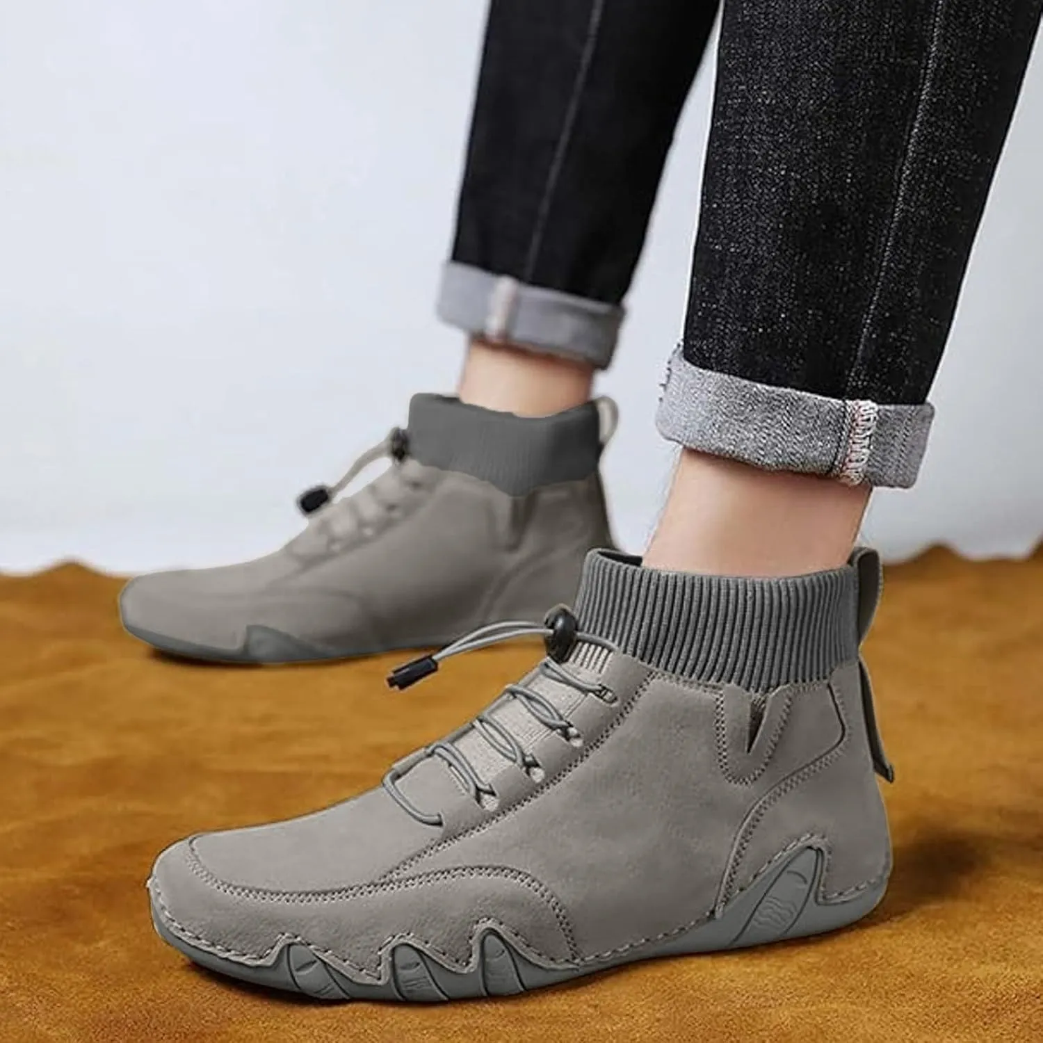 Couple's High Top Casual Shoes Casual Leather Water Proof Boots Splicing Leather Shoes Soft Soled Chukka Boots Shoe 11