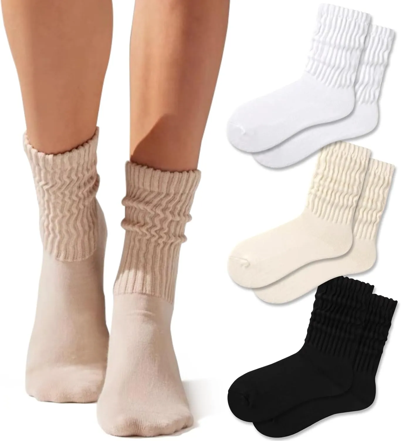 Crew Socks - Women's Multipair Cotton Cushioned Athletic Slouch Socks