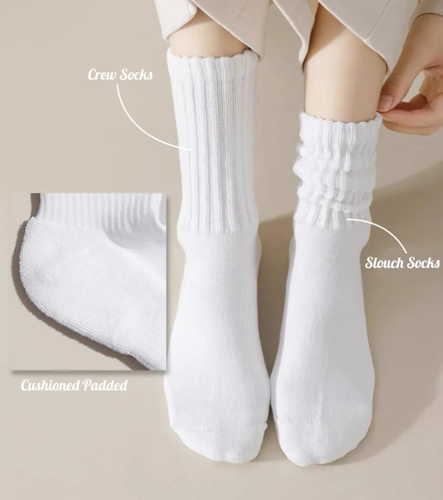 Crew Socks - Women's Multipair Cotton Cushioned Athletic Slouch Socks