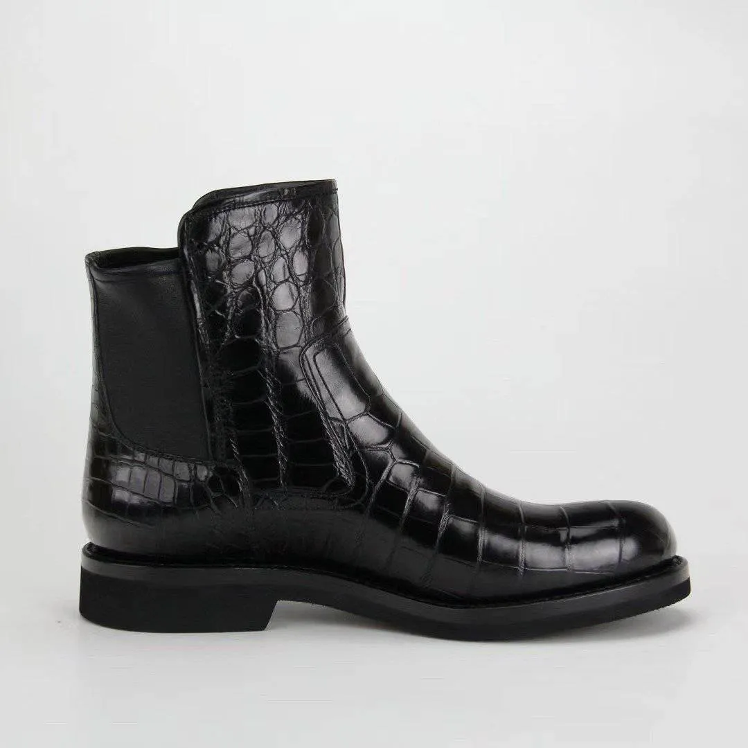 Crocodile Shoes Genuine  Crocodile Skin Leather Chelsea Ankle Boots