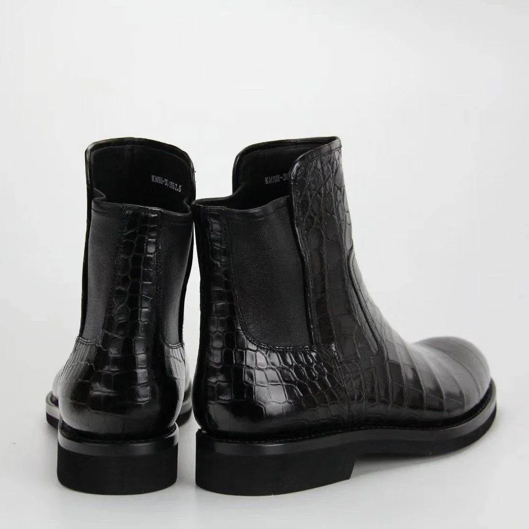 Crocodile Shoes Genuine  Crocodile Skin Leather Chelsea Ankle Boots