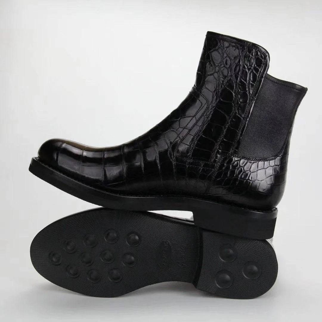 Crocodile Shoes Genuine  Crocodile Skin Leather Chelsea Ankle Boots