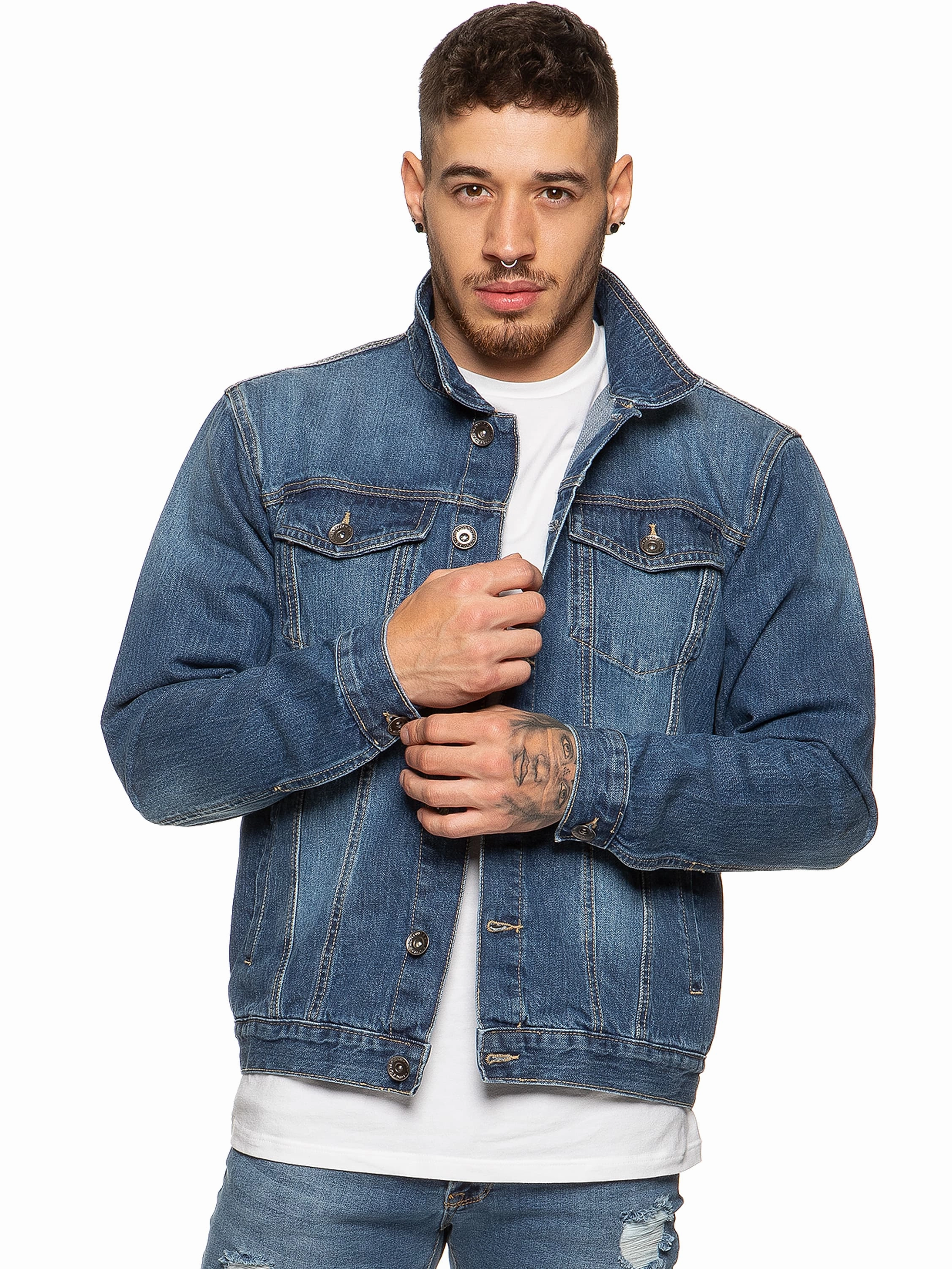 Bold Detail Mens Enzo Denim Designer Jacket - MSW | Enzo Designer Menswear