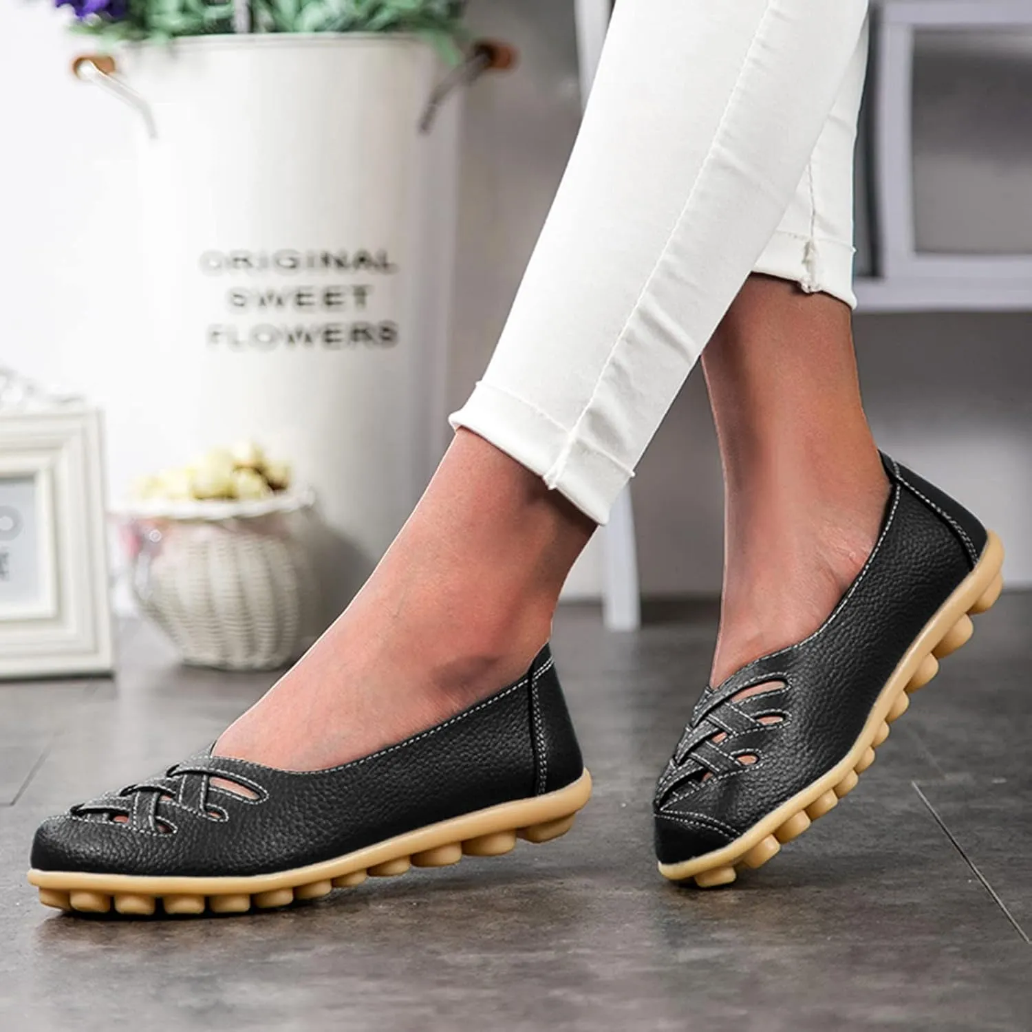 CsgrFagr Slip On Women Comfort Walking Flat Loafers Casual Shoes Driving Loafers Walking Shoes for Women Womens Summer Shoes Size 6 (Black, 8.5)