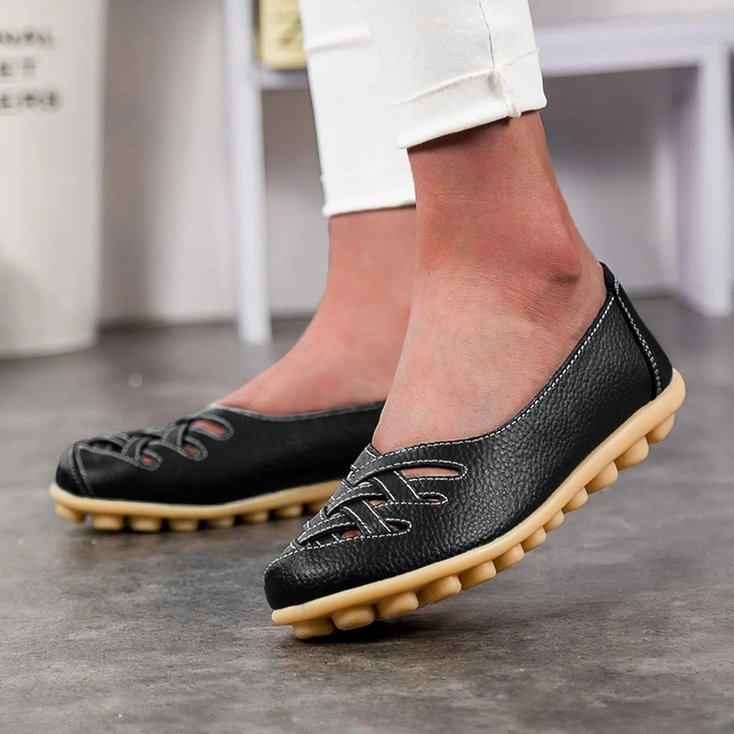 CsgrFagr Slip On Women Comfort Walking Flat Loafers Casual Shoes Driving Loafers Walking Shoes for Women Womens Summer Shoes Size 6 (Black, 8.5)