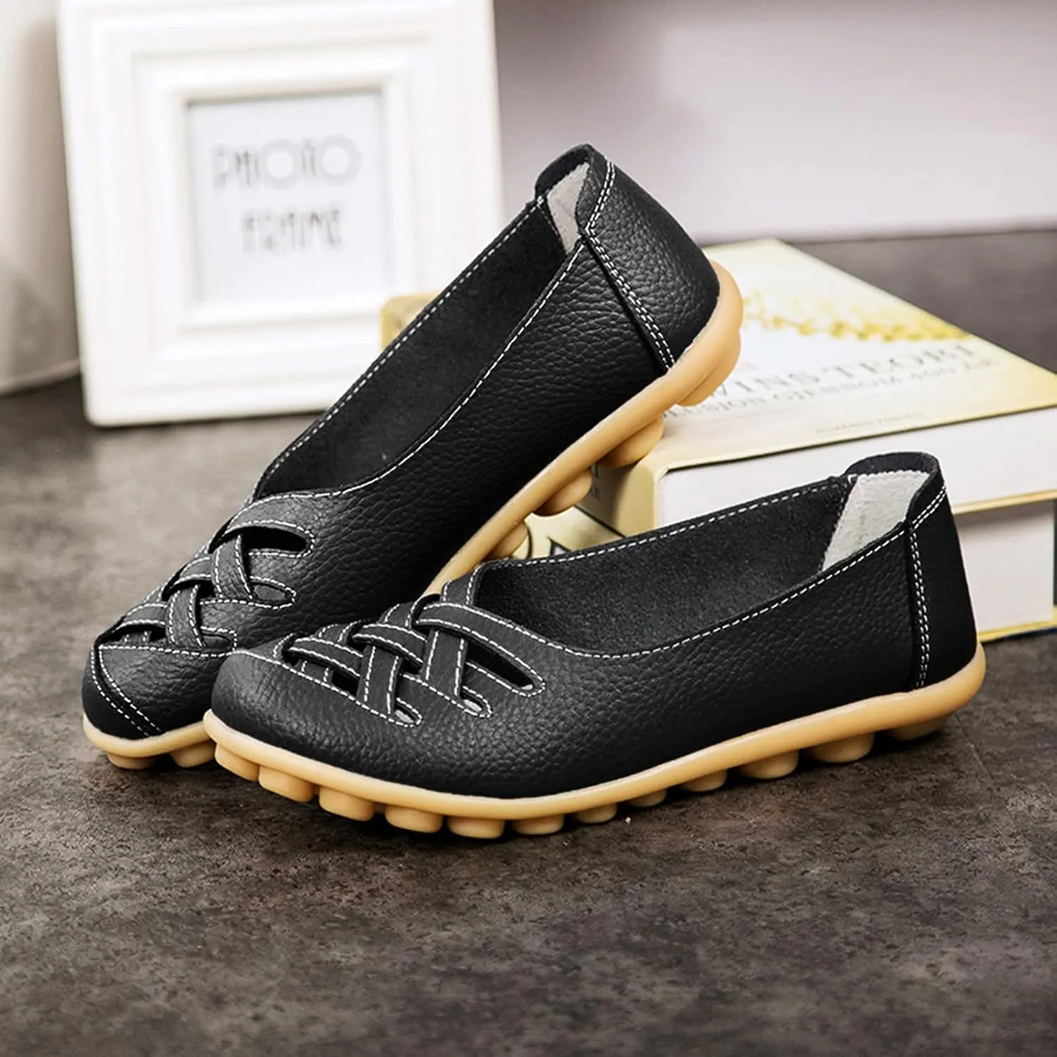 CsgrFagr Slip On Women Comfort Walking Flat Loafers Casual Shoes Driving Loafers Walking Shoes for Women Womens Summer Shoes Size 6 (Black, 8.5)