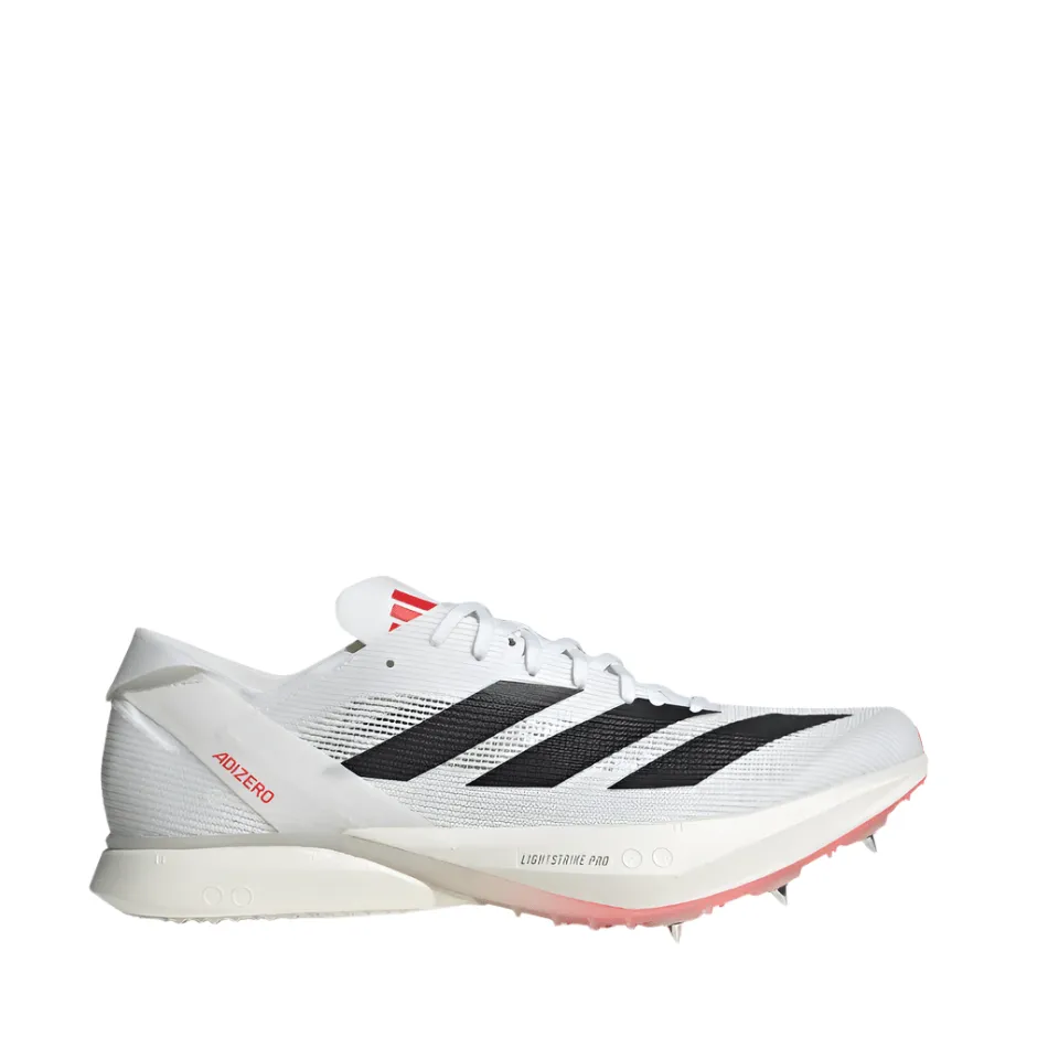 Structured Shoe Sustainable materials Adidas Unisex Adizero Avanti Track Spikes in Cloud White/Core Black/Lucid Red SS25