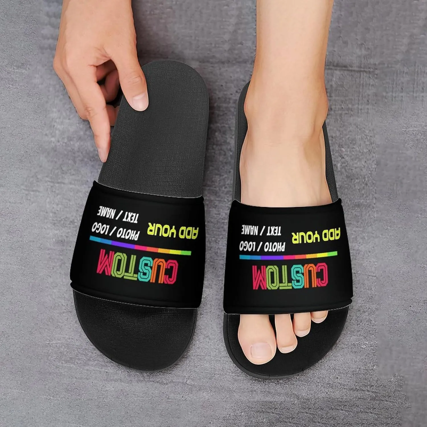 Custom Personalized Slides Comfort Bathroom Shower Slides, Slippers With Name And Photo, Customized Comfort Shower Sandals For Women Men