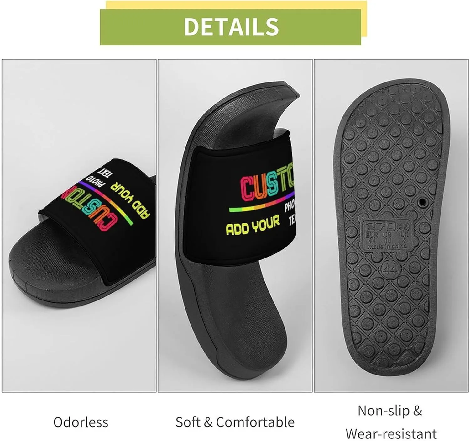 Custom Personalized Slides Comfort Bathroom Shower Slides, Slippers With Name And Photo, Customized Comfort Shower Sandals For Women Men