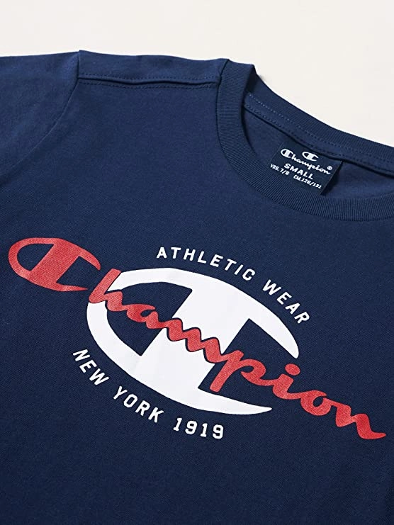 Smooth Seam Technology Champion T-shirt da ragazzo manica corta Legacy Graphic 306307 BS503 BLI blu marino