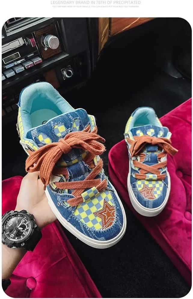 Cute Blue Star Shoes for Women Chunky Platform Lace-up Comfortable Slip-Resistant Lightweight Soles Softy Casual Sneakers Kawaii Y2K Retro Pretty Pastel Gifts for Girls