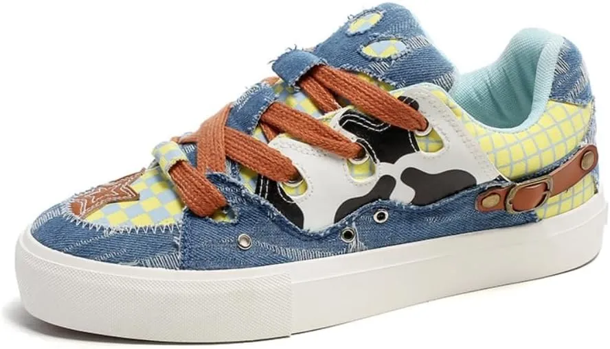 Cute Blue Star Shoes for Women Chunky Platform Lace-up Comfortable Slip-Resistant Lightweight Soles Softy Casual Sneakers Kawaii Y2K Retro Pretty Pastel Gifts for Girls