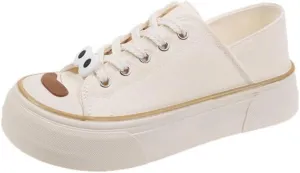 Cute Cartoon Shoes Canvas Chunky Platform Round Toe Lace-up Comfy Non Slip Lightweight Softy Casual Sneakers for Women Girls Convertible Soft Sole Mule Slippers Casual Comfy Walking Everyday Wear