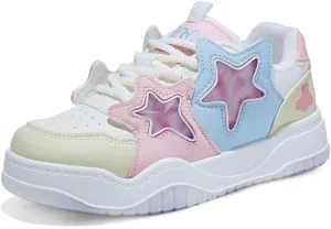 Cute Dopamine Star Shoes Chunky Platform Athleisure Lace-up Comfy Non Slip Lightweight Softy Casual Sneakers Kawaii Y2K Pretty Pastel Retro Gifts for Women & Girls Back to School