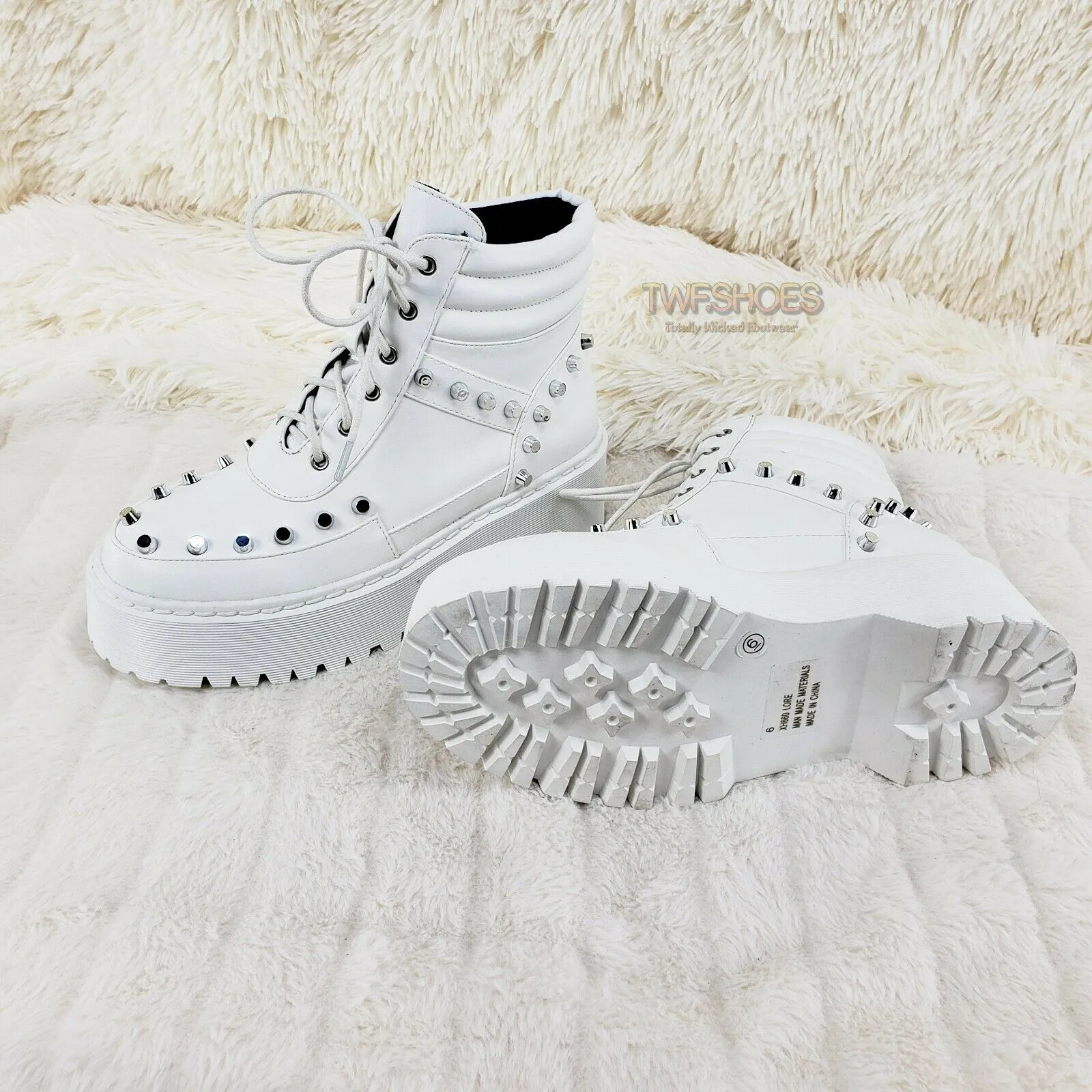 Cyber Punk Silver Cap Stud Combat Sneaker Ankle Boots White 6-11