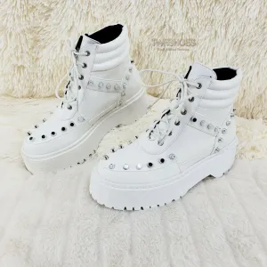 Cyber Punk Silver Cap Stud Combat Sneaker Ankle Boots White 6-11