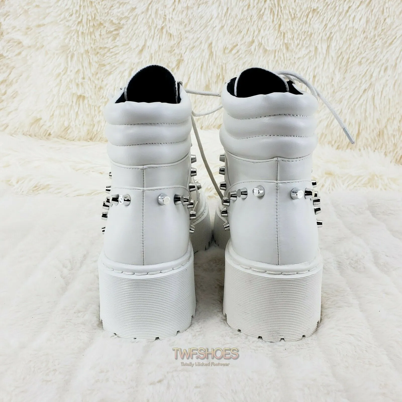 Cyber Punk Silver Cap Stud Combat Sneaker Ankle Boots White 6-11