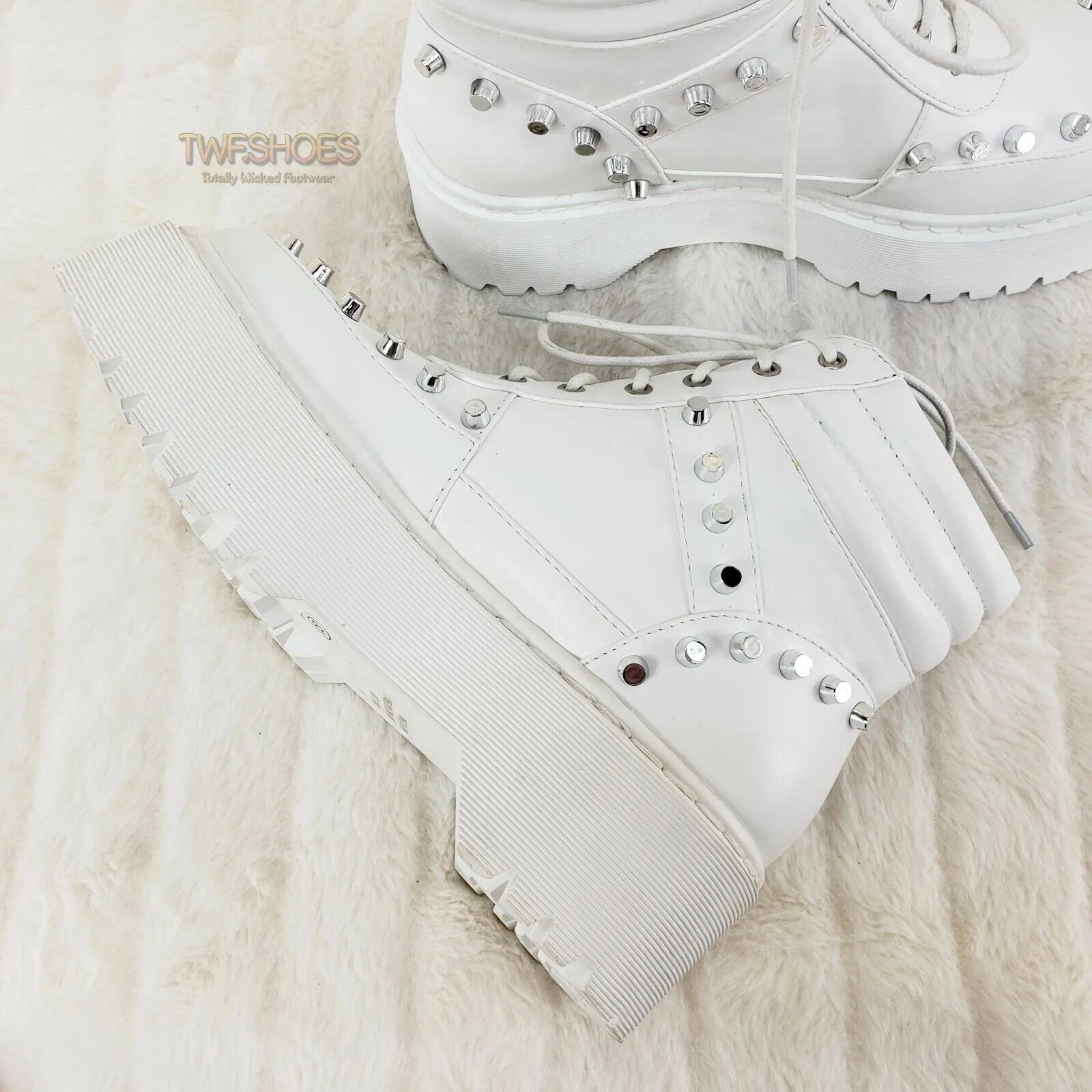 Cyber Punk Silver Cap Stud Combat Sneaker Ankle Boots White 6-11
