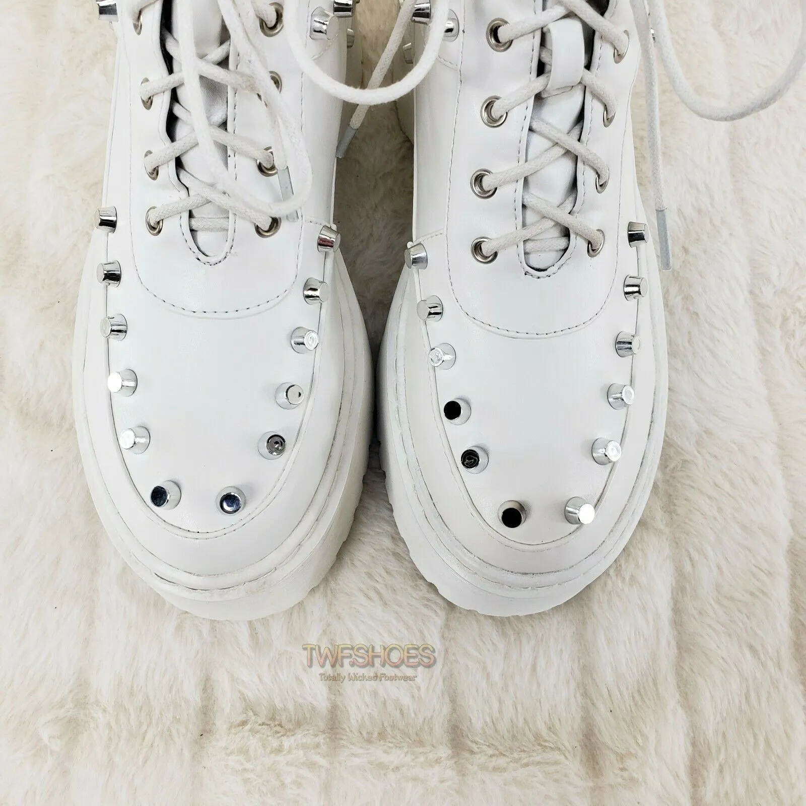 Cyber Punk Silver Cap Stud Combat Sneaker Ankle Boots White 6-11