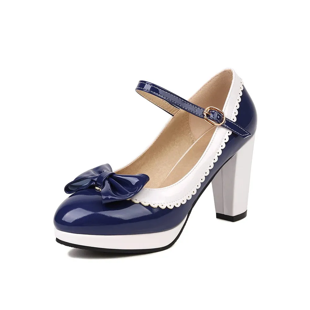 DIANE LOCKHART Patent Leather Round Toe Bow Shoes