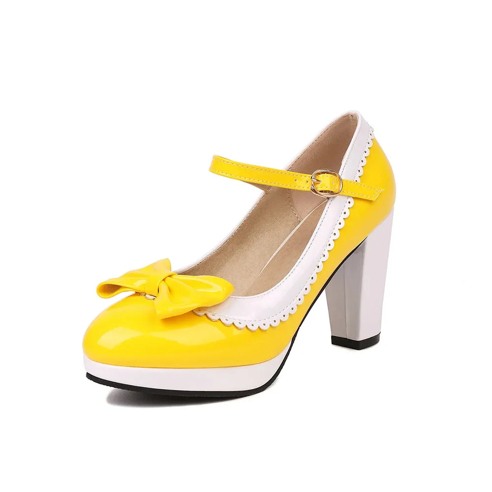 DIANE LOCKHART Patent Leather Round Toe Bow Shoes