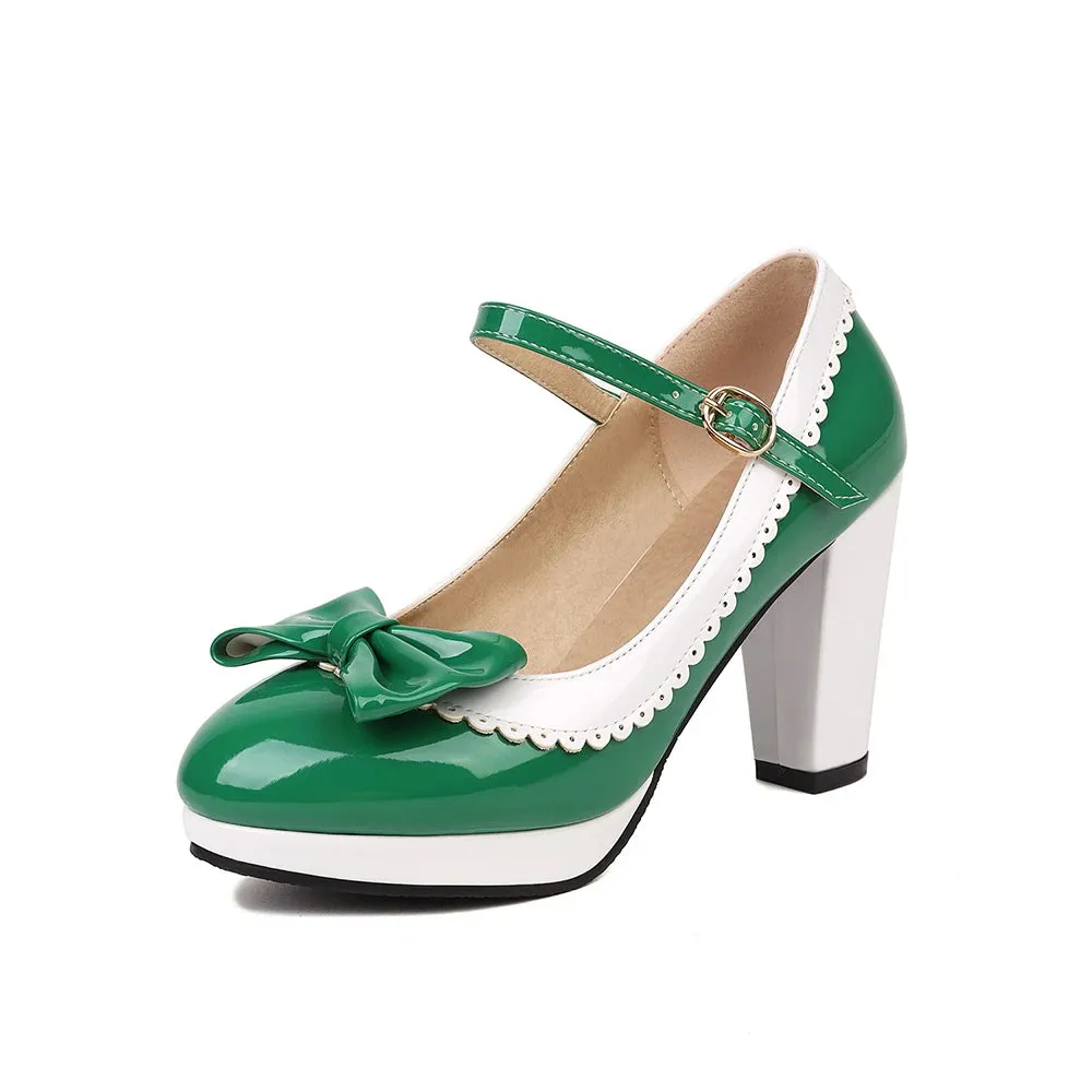 DIANE LOCKHART Patent Leather Round Toe Bow Shoes