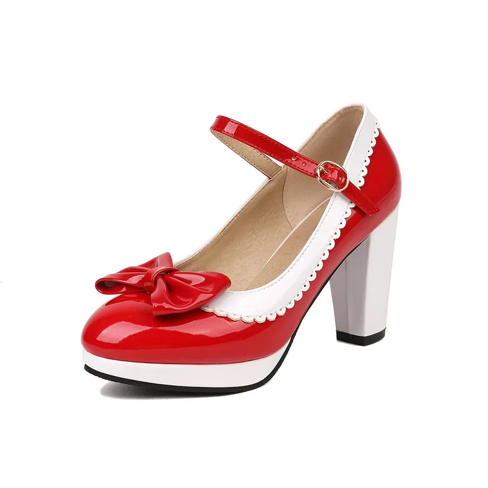 DIANE LOCKHART Patent Leather Round Toe Bow Shoes