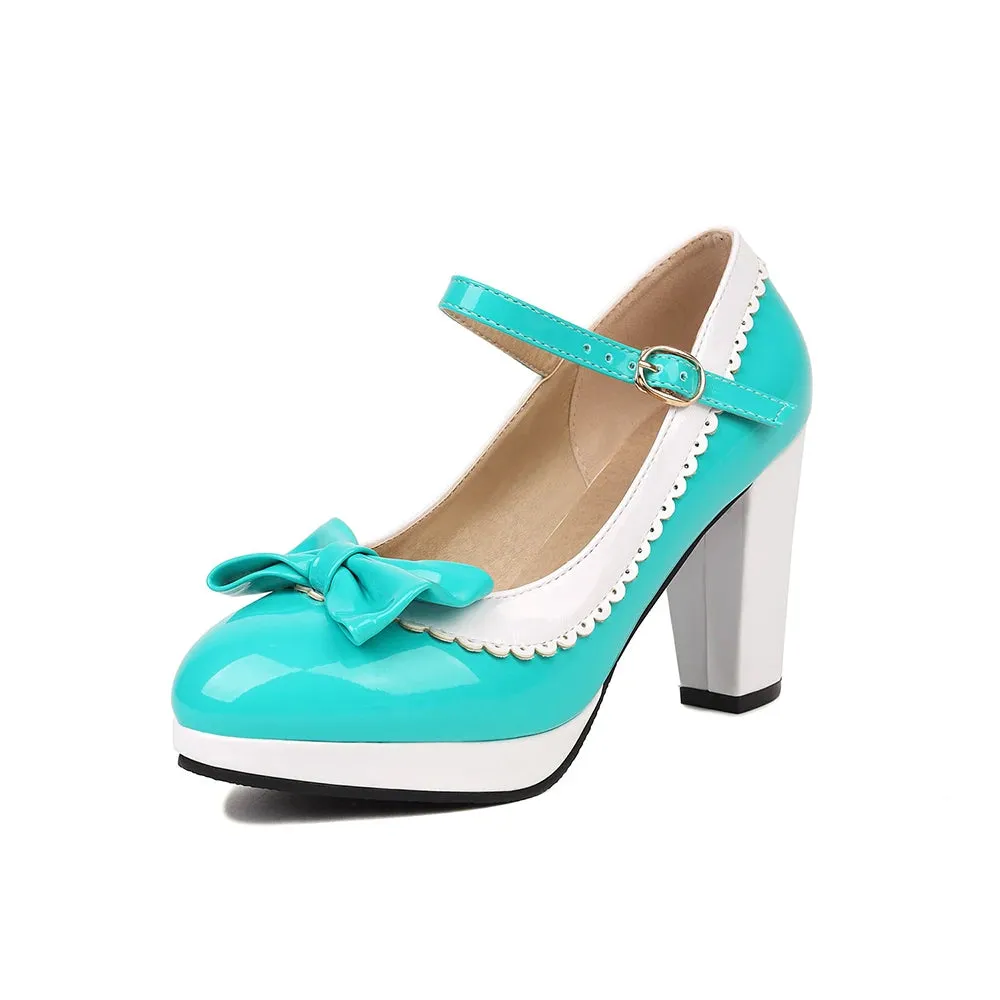 DIANE LOCKHART Patent Leather Round Toe Bow Shoes