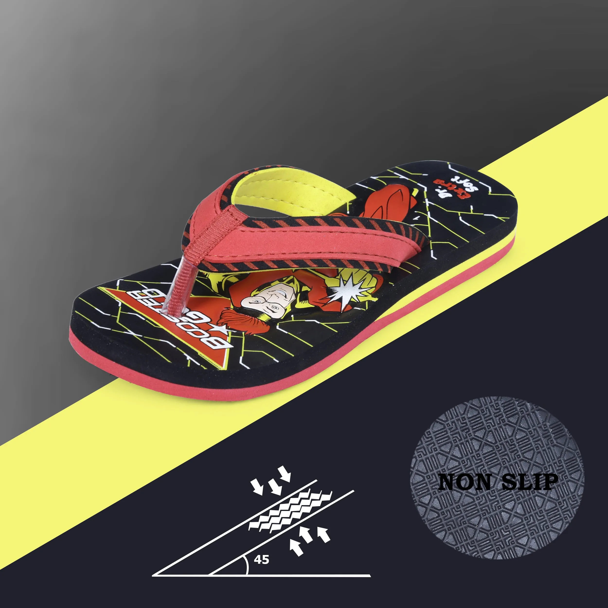 DOCTOR EXTRA SOFT Unisex-Child Kids Flip-Flop (Booster Gold Print) Soft Comfortable Indoor & Outdoor Slippers Stylish Non-Slip Slide Home Casual Cool Cartoon Cute House Chappals For Boys & Girls
