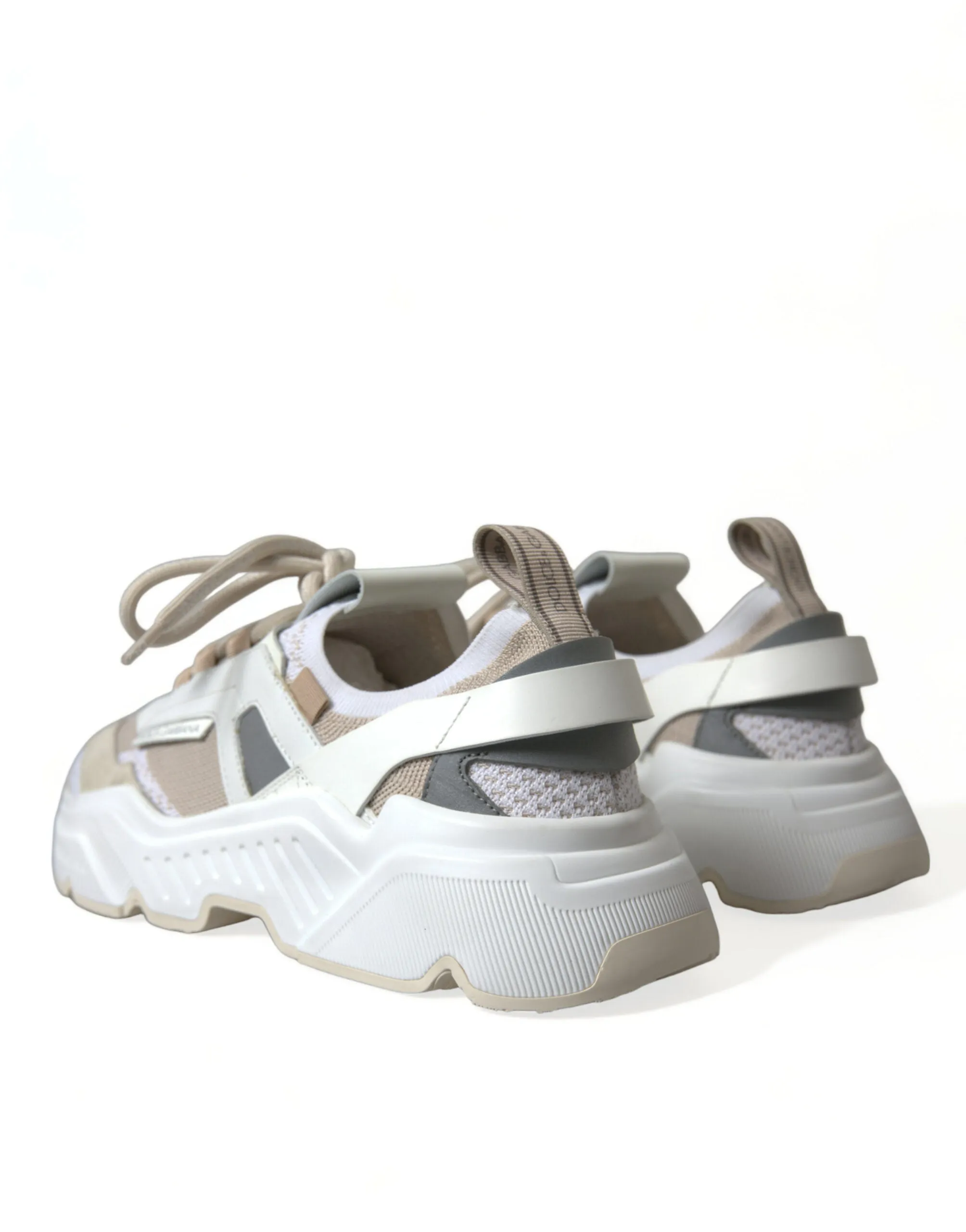 Dolce & Gabbana Beige White Daymaster Low Top Leather Sneakers Shoes