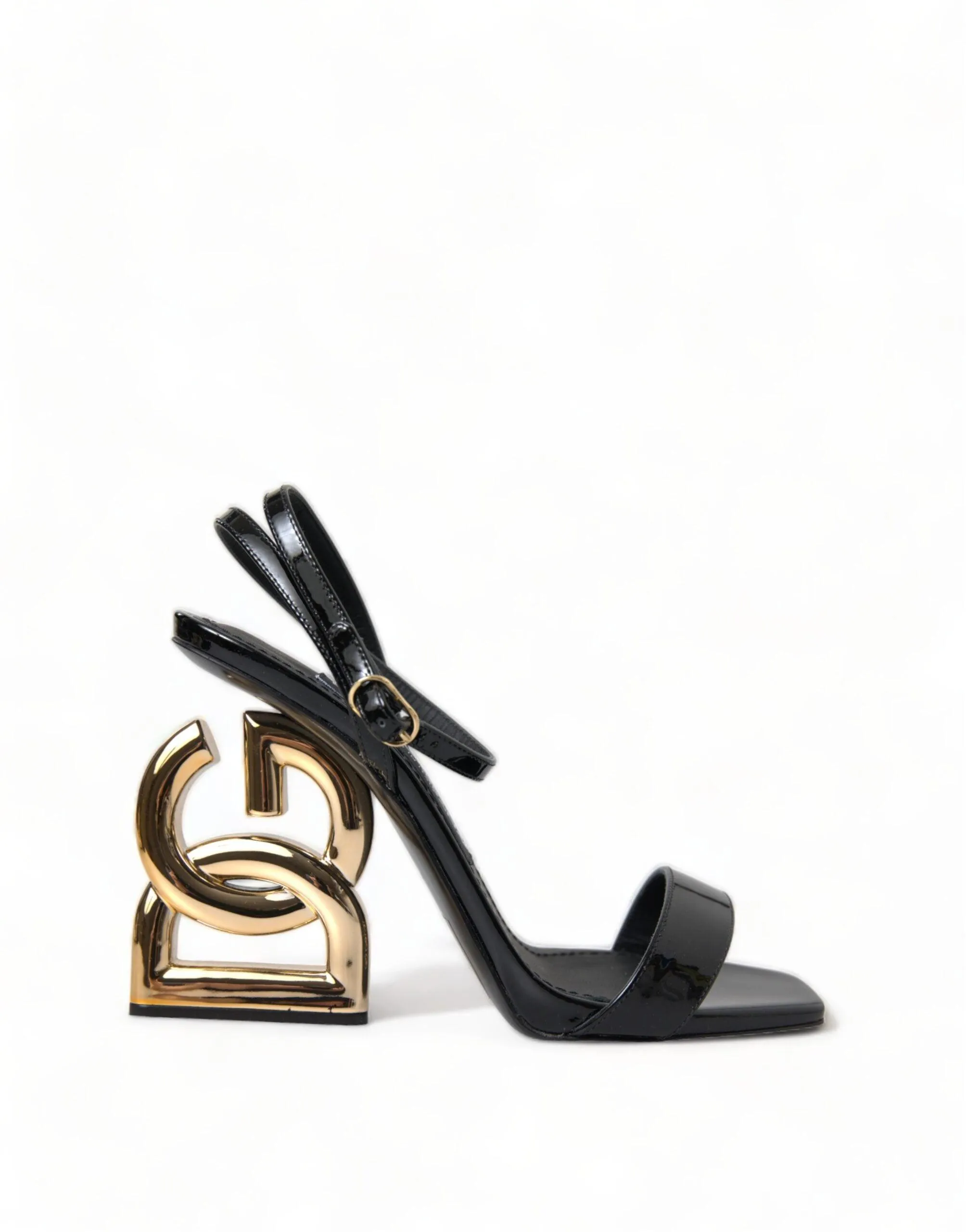 Dolce & Gabbana Black Leather Baroque Heel Sandals Shoes