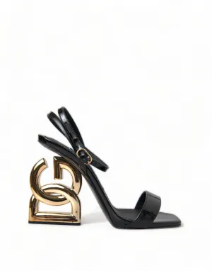 Dolce & Gabbana Black Leather Baroque Heel Sandals Shoes