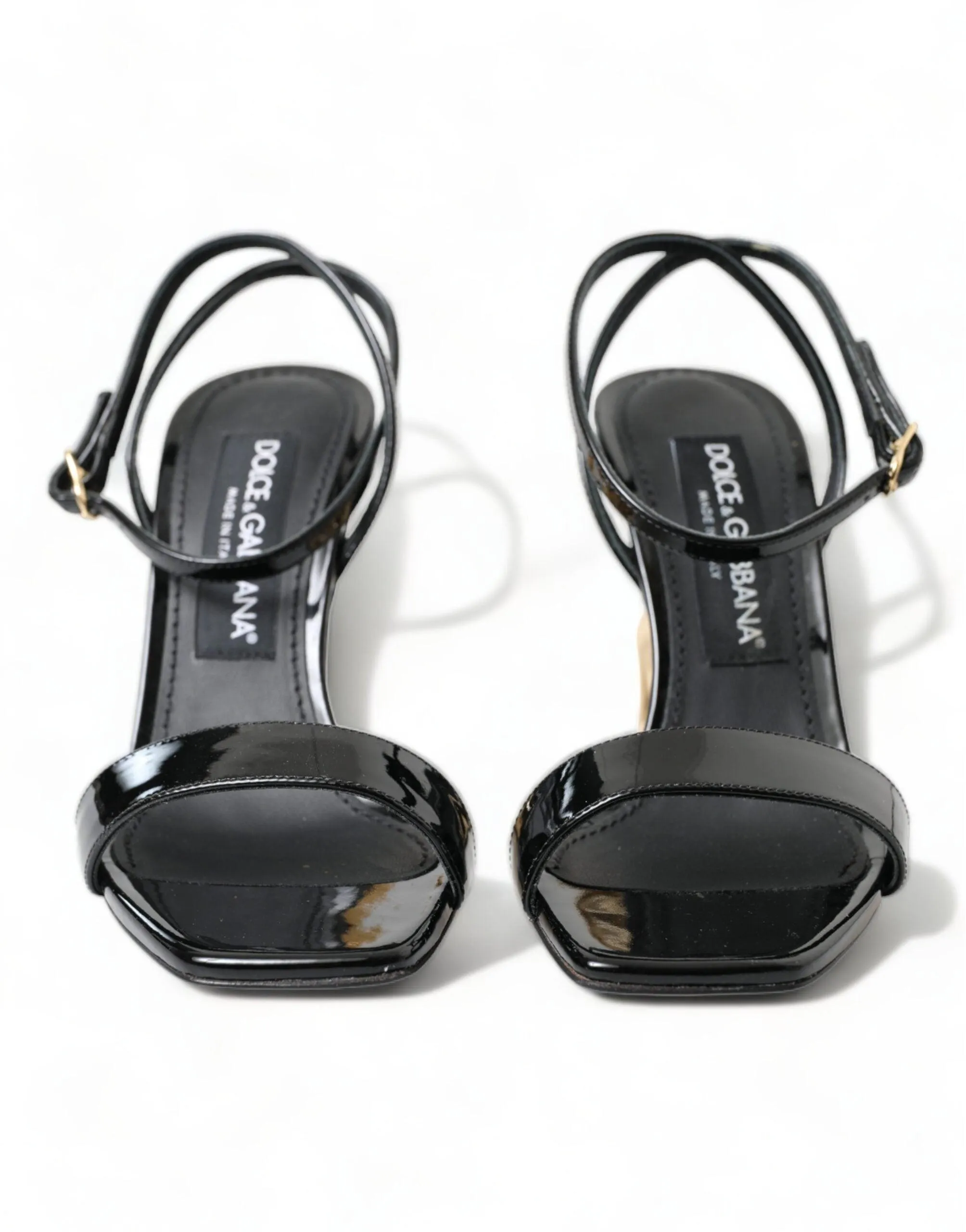 Dolce & Gabbana Black Leather Baroque Heel Sandals Shoes