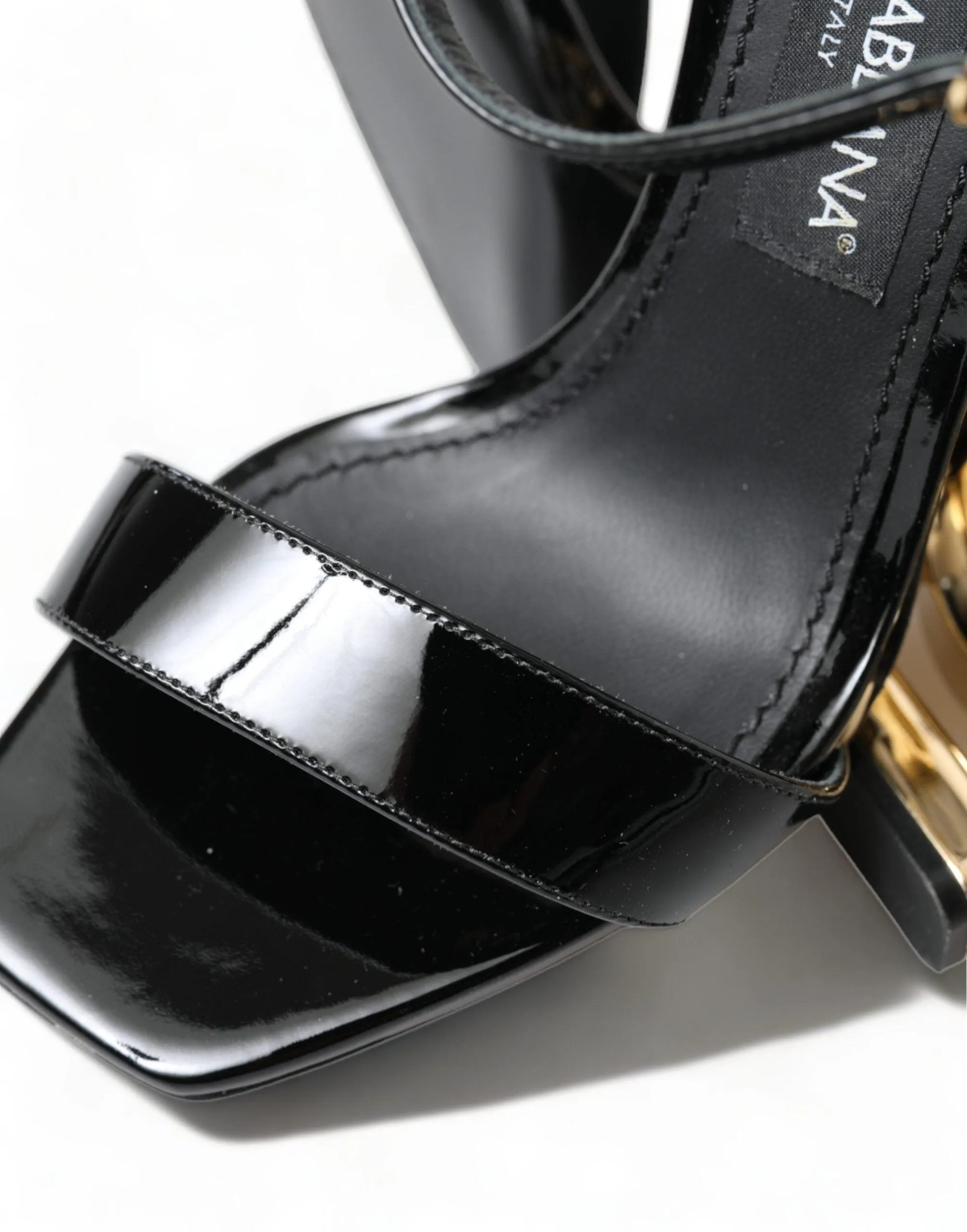 Dolce & Gabbana Black Leather Baroque Heel Sandals Shoes