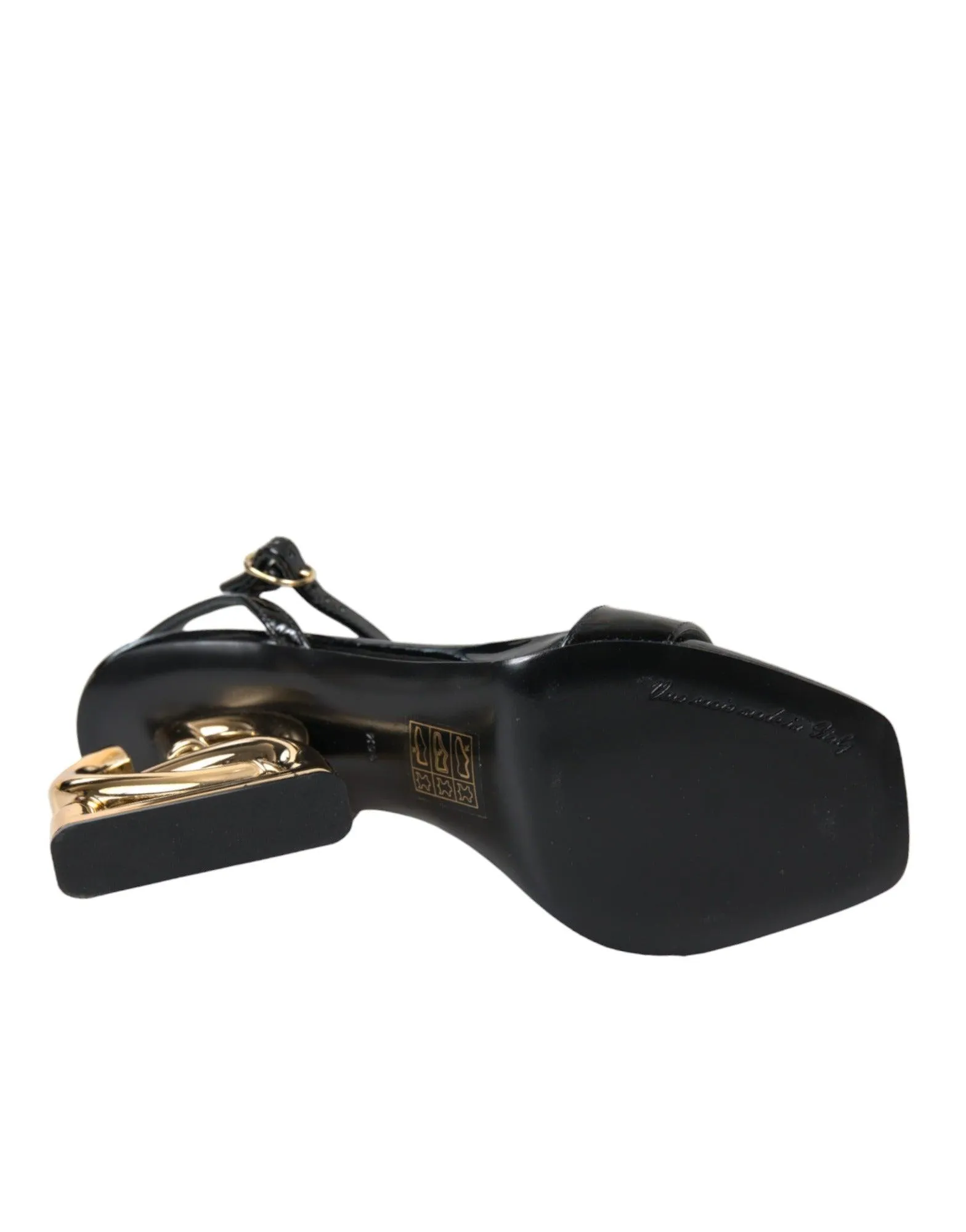 Dolce & Gabbana Black Leather Baroque Heel Sandals Shoes