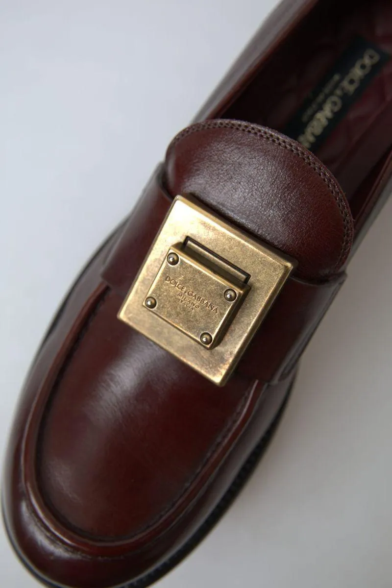 Dolce & Gabbana Bordeaux Leather Loafers Formal Shoes
