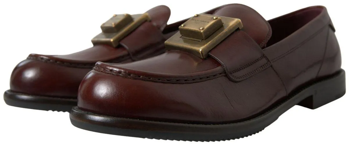 Dolce & Gabbana Bordeaux Leather Loafers Formal Shoes
