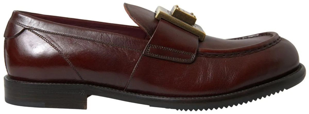 Dolce & Gabbana Bordeaux Leather Loafers Formal Shoes
