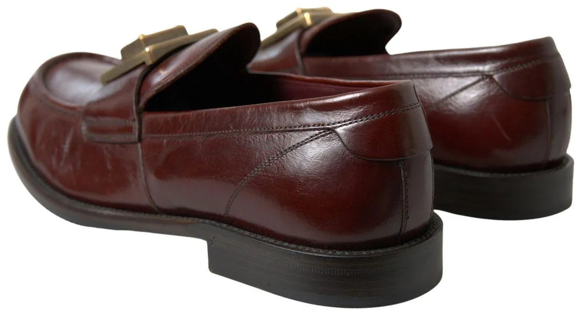 Dolce & Gabbana Bordeaux Leather Loafers Formal Shoes