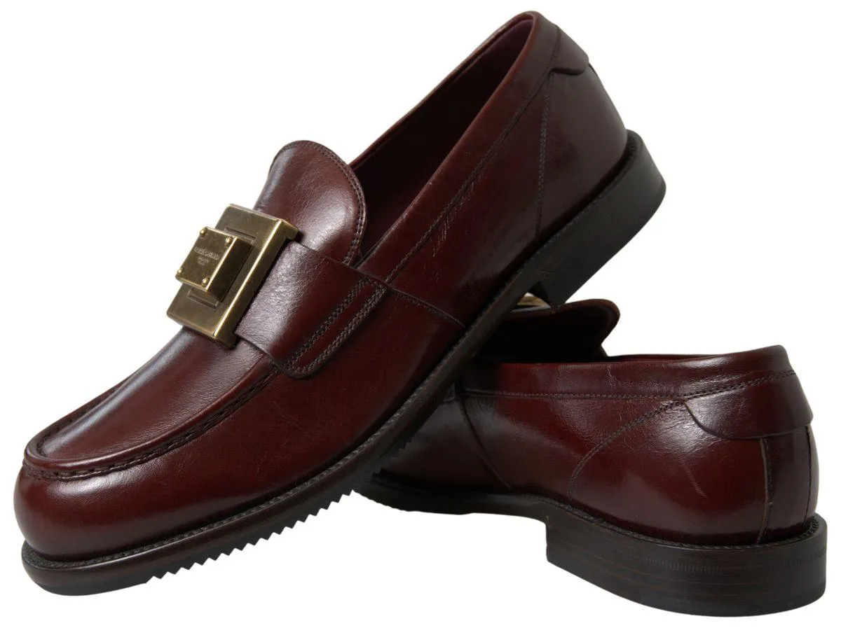 Dolce & Gabbana Bordeaux Leather Loafers Formal Shoes