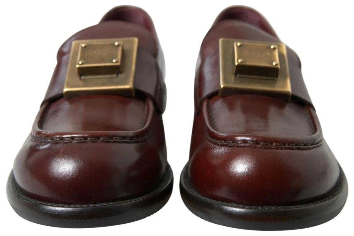 Dolce & Gabbana Bordeaux Leather Loafers Formal Shoes