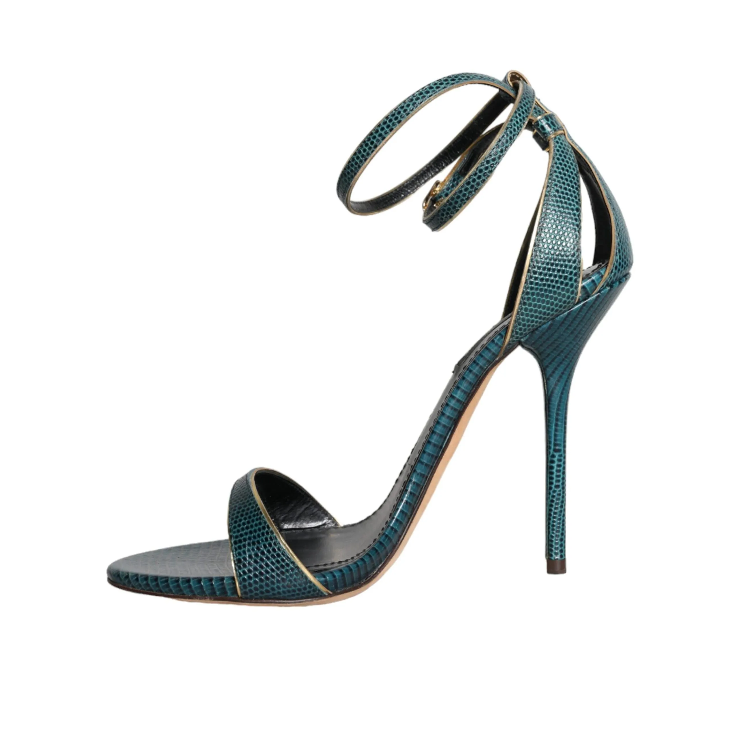 Dolce & Gabbana Dark Green Calf Leather Heels Sandals Shoes
