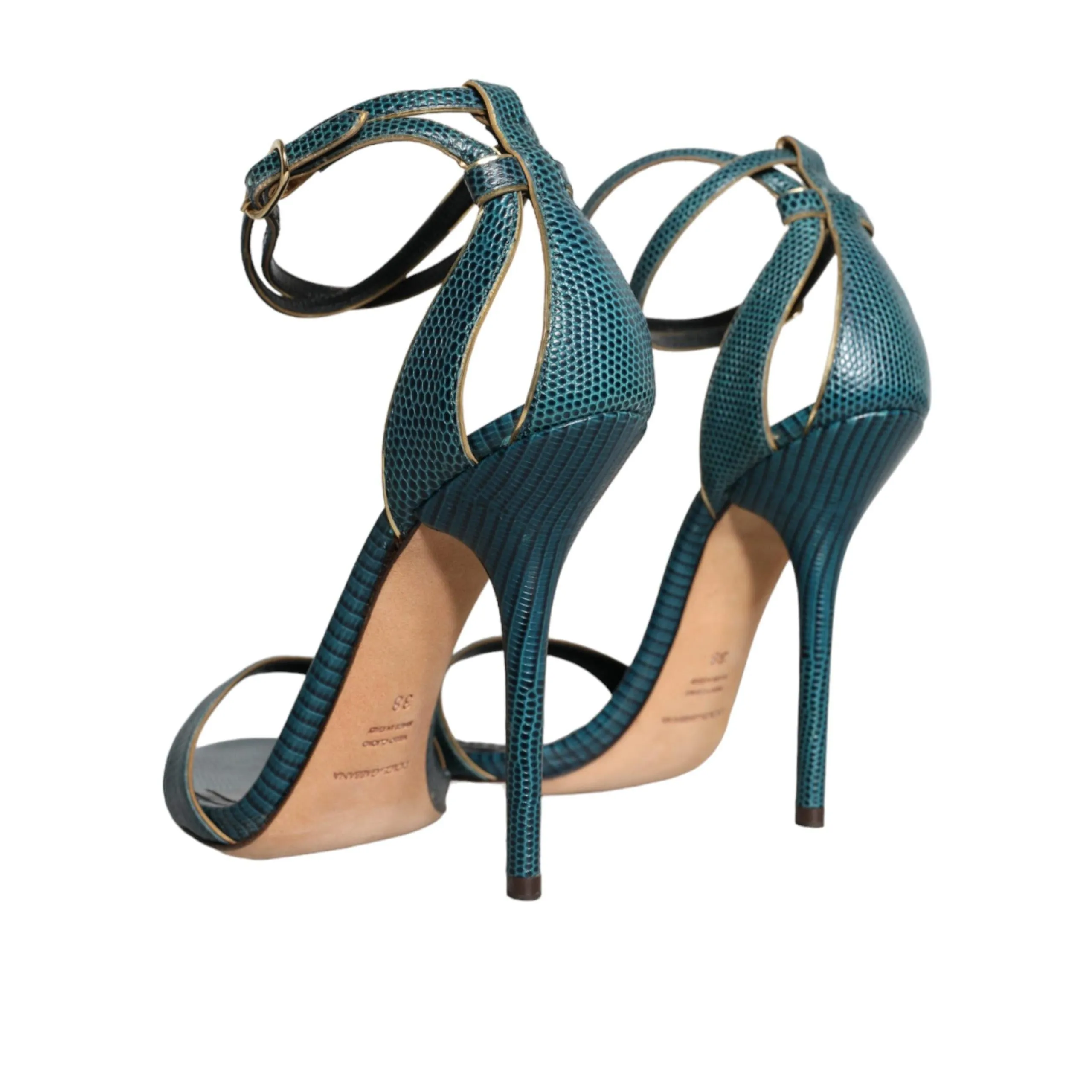Dolce & Gabbana Dark Green Calf Leather Heels Sandals Shoes