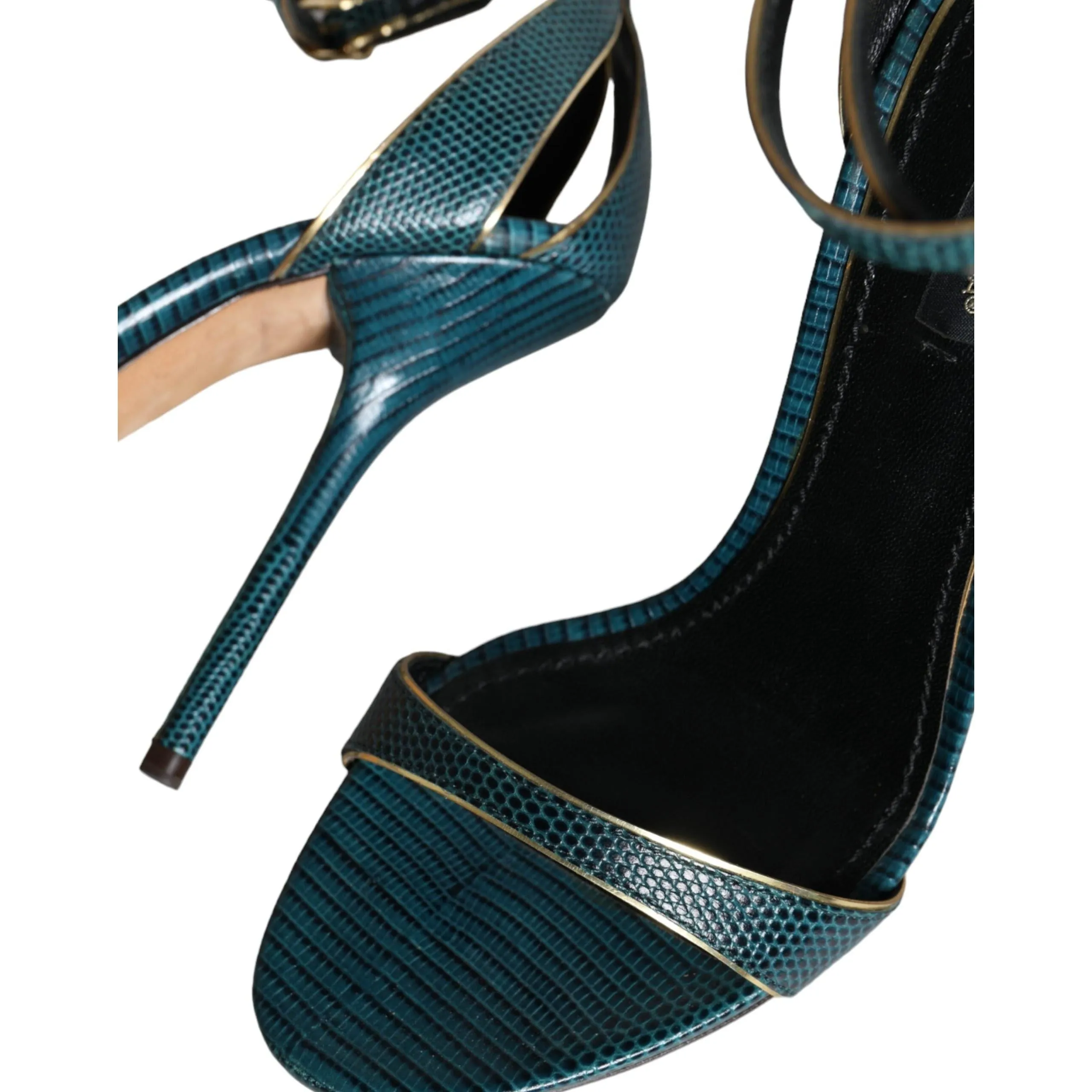 Dolce & Gabbana Dark Green Calf Leather Heels Sandals Shoes