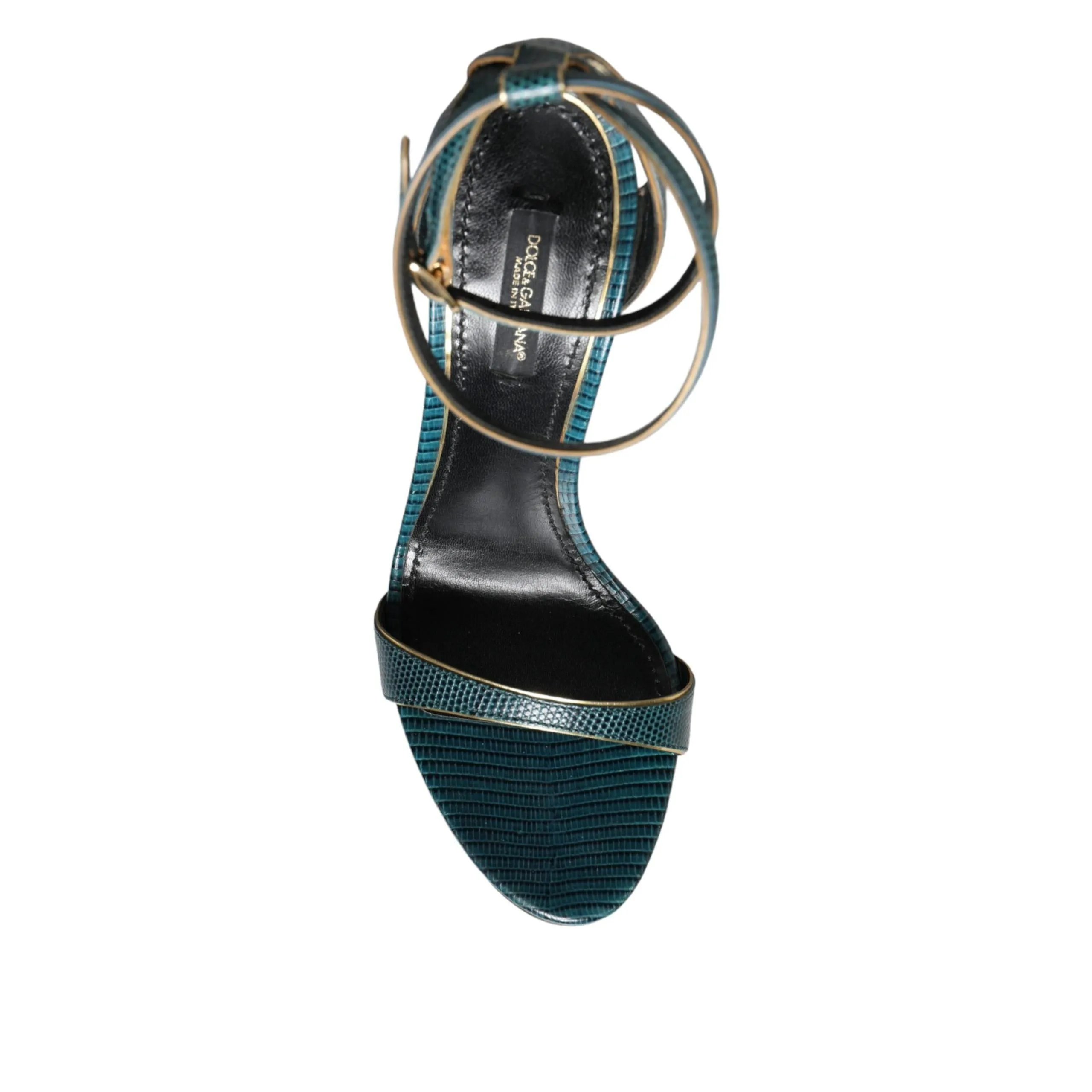 Dolce & Gabbana Dark Green Calf Leather Heels Sandals Shoes
